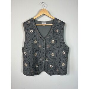 Van Heusen Mens Gray Embroidered Floral Vest XL Wool Blend Button Grandpacore